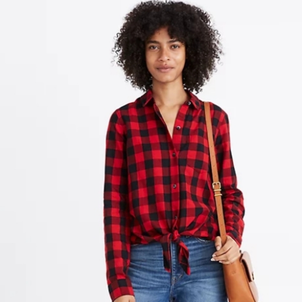 Madewell Flannel Tie Front Button Down in  Buffalo Check